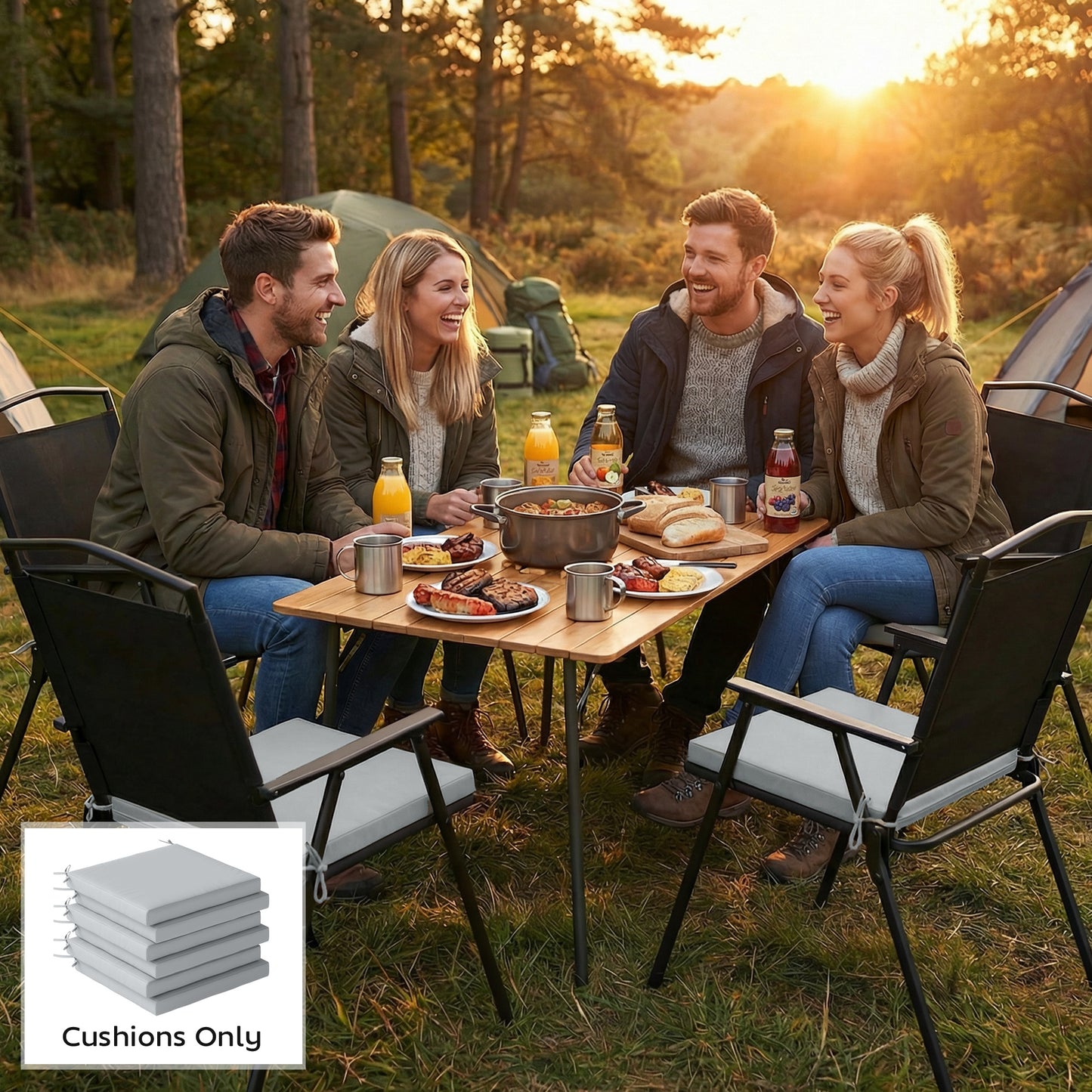 Outsunny 6 Pack Outdoor Seat Cushions With Machine Washable Covers Water Repellent Light Grey
