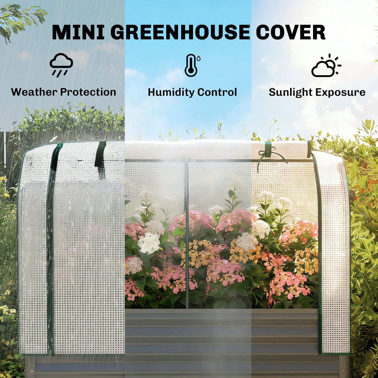 Outsunny Galvanised Raised Planter With Greenhouse Cover On Legs Metal Garden Bed With Bed Liner And Bottom Shelf