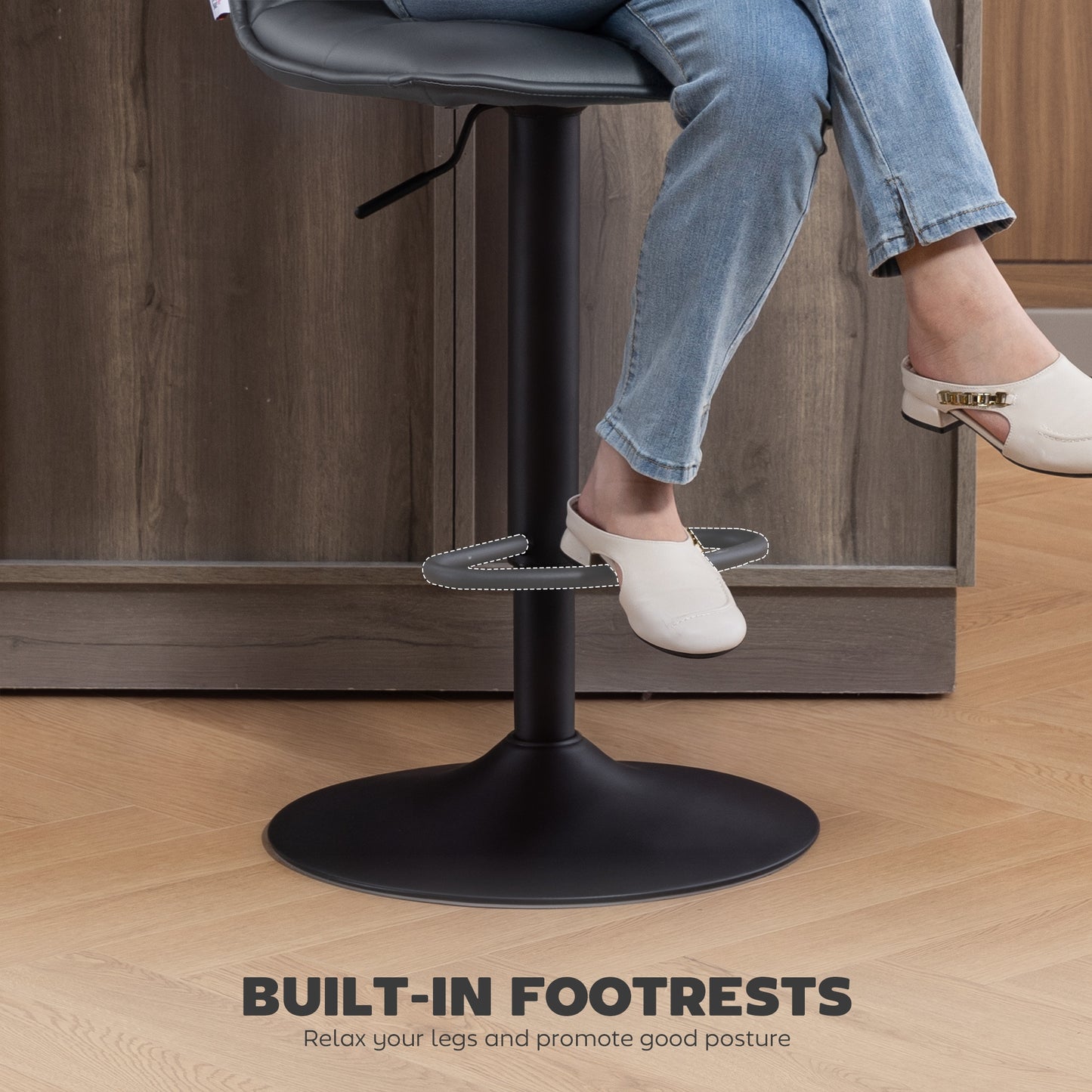 HOMCOM Set of Two Modern Faux Leather Bar Stools with Gas Lift and 360 Degree Swivel Dark Grey