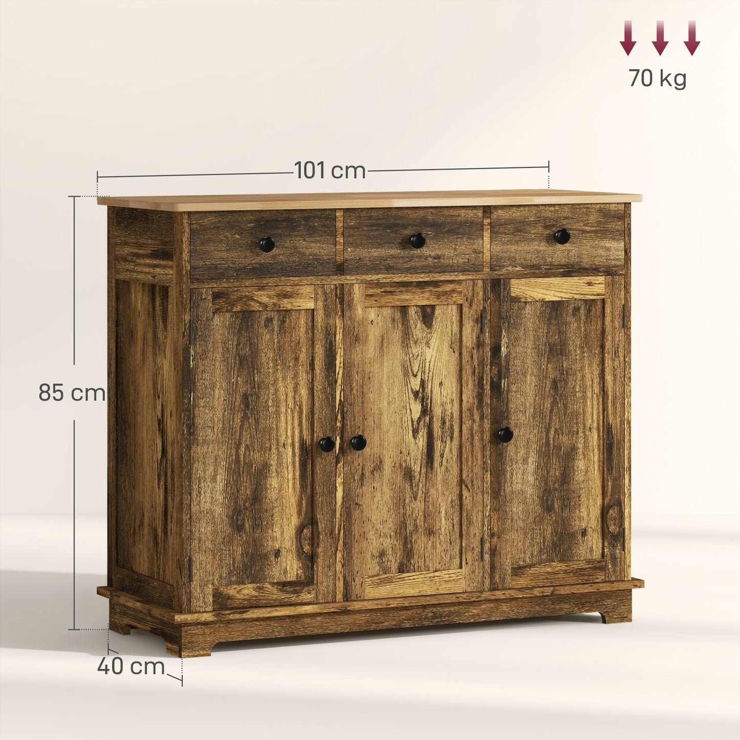 HOMCOM Sideboard Storage Cabinet With Rubberwood Top And Adjustable Shelves For Dining Room Kitchen Rustic Brown
