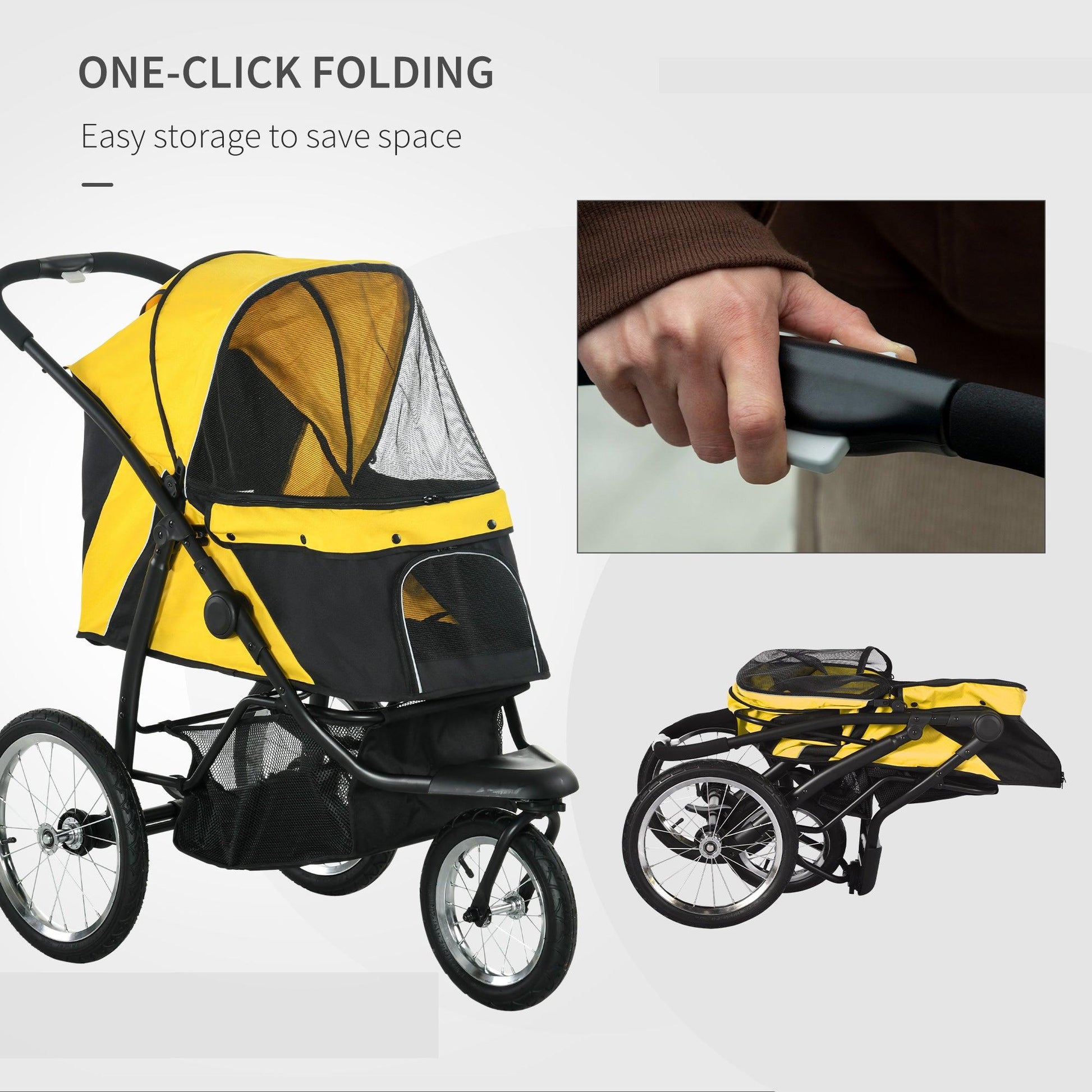 PawHut Foldable Pet Stroller Jogger for Small/Medium Dogs, Yellow - ALL4U RETAILER LTD