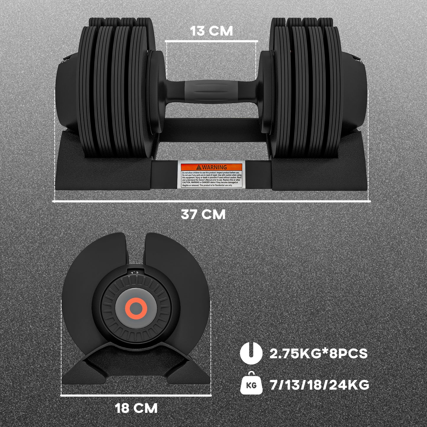 SPORTNOW Adjustable Dumbbells Set - 2 x 24KG 4-in-1 Weights with Storage Tray and Non-Slip Grip for Home Fitness - ALL4U RETAILER LTD