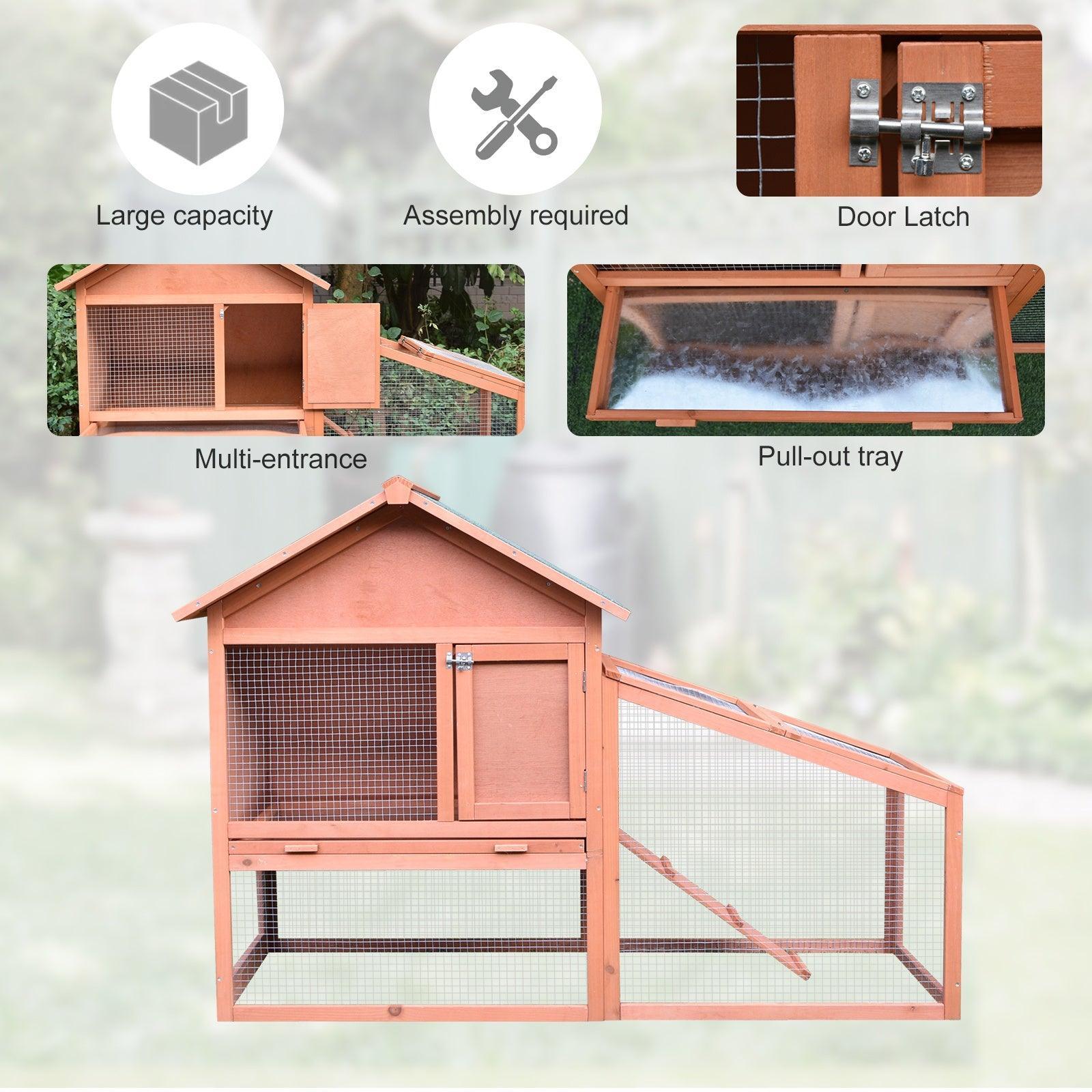 PawHut Rabbit Cage: Wood House, Slide Tray, Roof, 144 cm - ALL4U RETAILER LTD