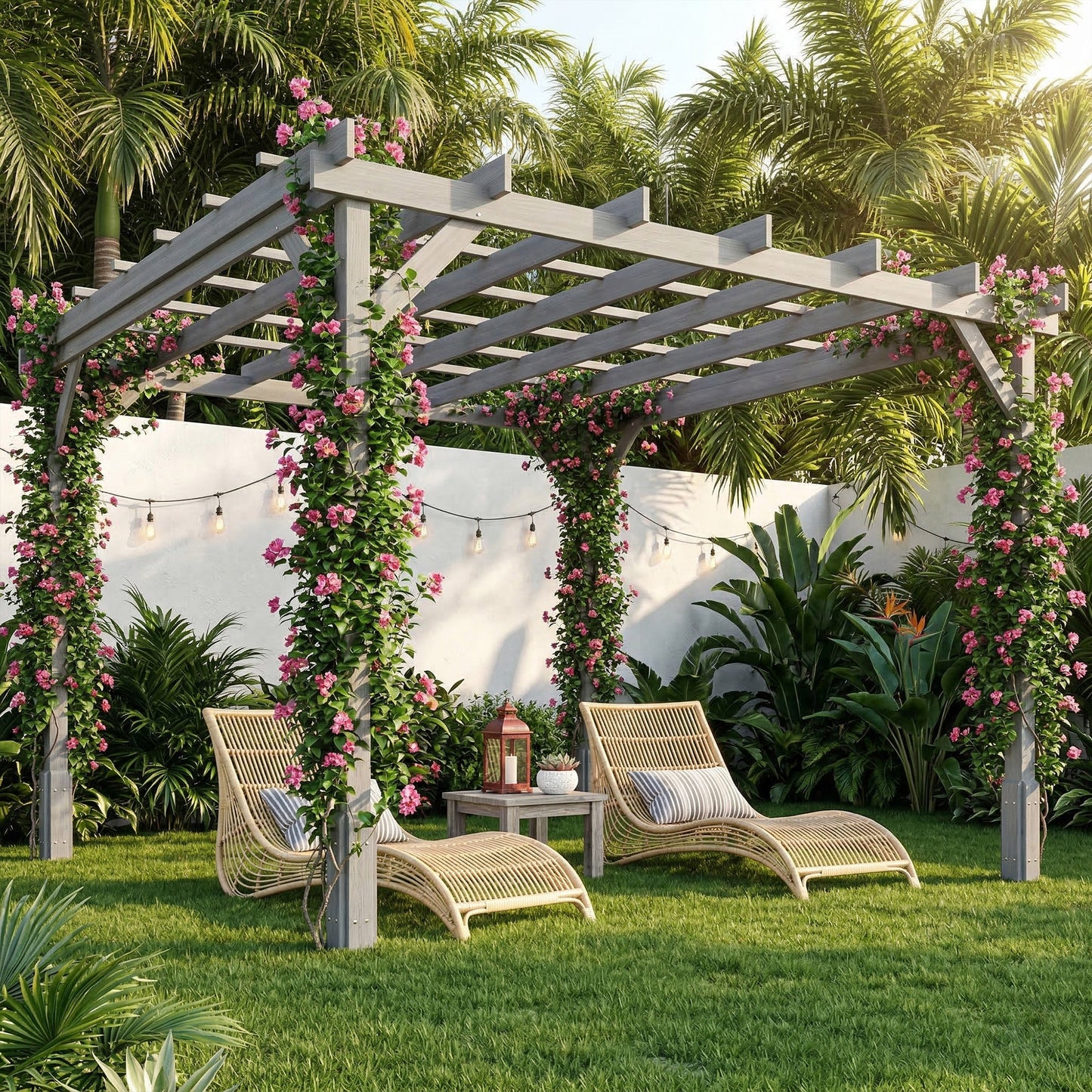 Outsunny 3 x 3 m Wooden Pergola Kit For Garden Gazebo Shelter Ideal For Climbing Vines Grey