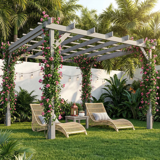 Outsunny 3 x 3 m Wooden Pergola Kit For Garden Gazebo Shelter Ideal For Climbing Vines Grey
