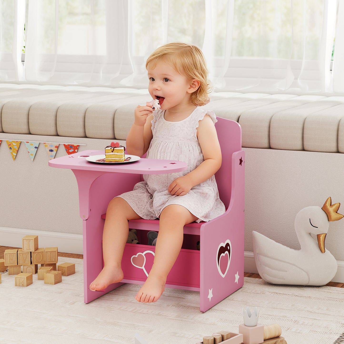 AIYAPLAY Kids Table and Chair Set With Storage Bins For Ages Three To Five Pink