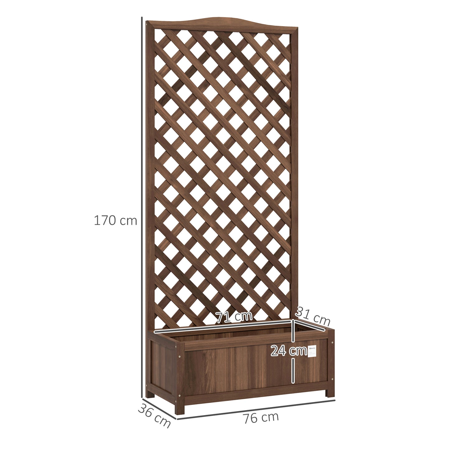 Outsunny Wooden Planter With Trellis Freestanding Raised Bed Planter For Climbing Plants 76x36x170 Cm Dark Brown