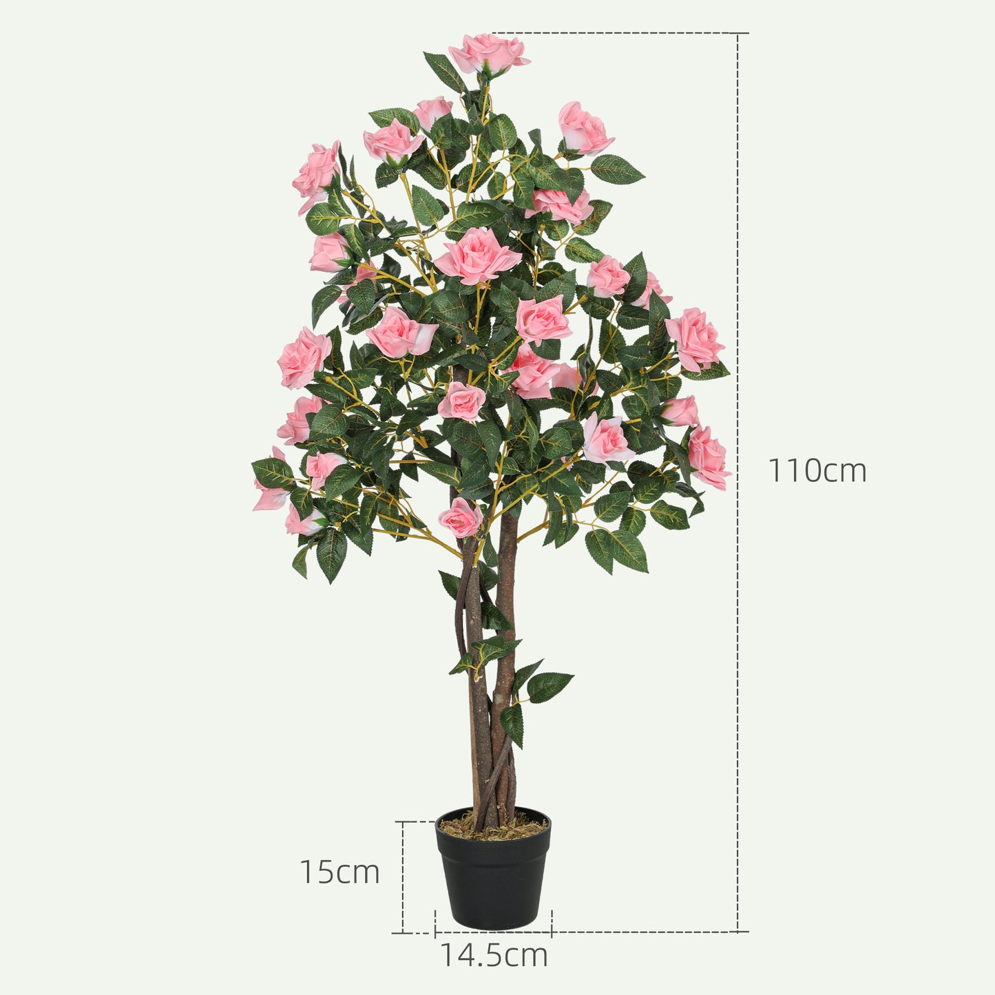 HOMCOM Set Of Two Faux Rose Plants With Pots For Home Decor Realistic Artificial Flowers