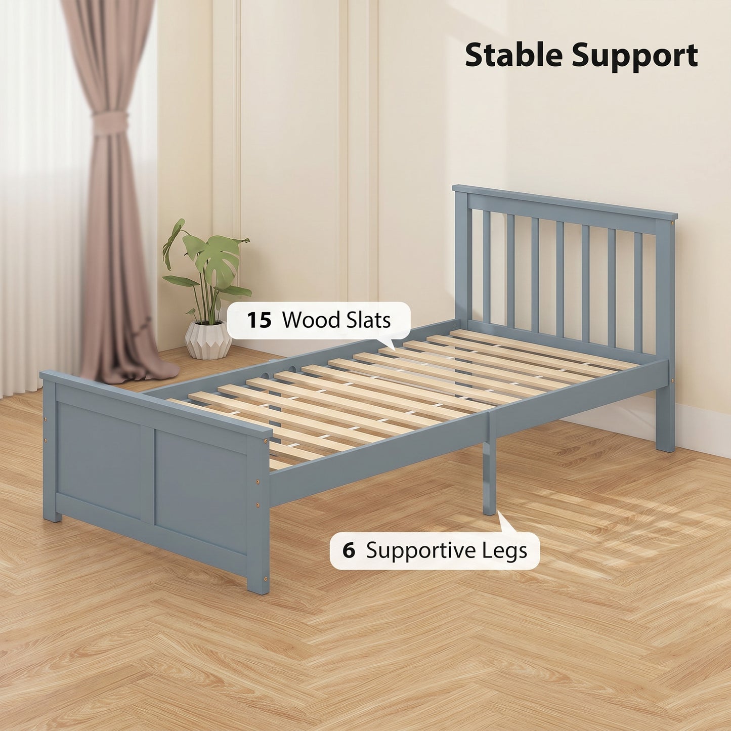 HOMCOM Pine Storage Bed 3ft Single Solid Wooden Bed Frame With Drawers Headboard Wood Slat Support Grey