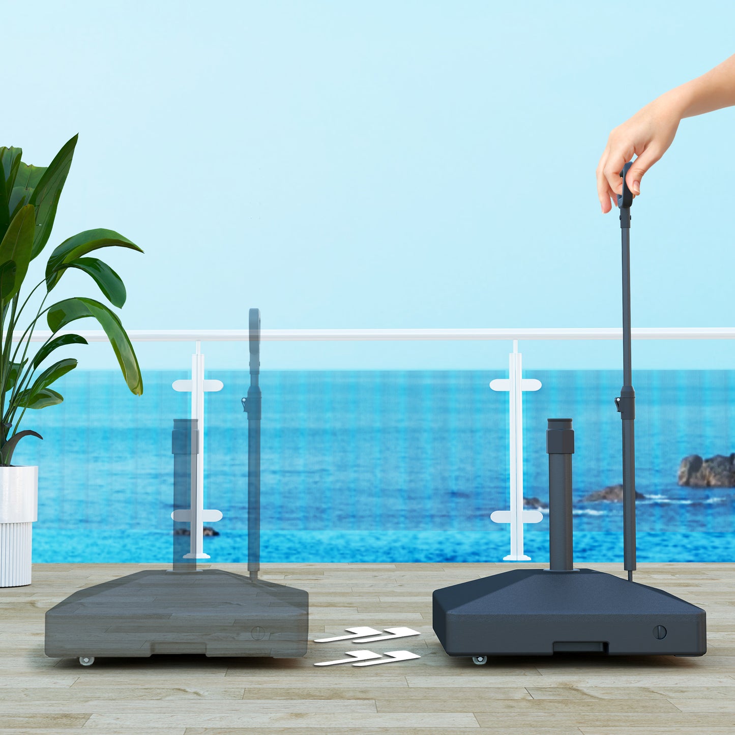 Outsunny Parasol Base With Wheels And Handle, 55kg With Stand Or 45kg With Water, Fits 35 38 48mm Poles, Black