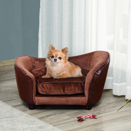 PawHut Dog Sofa Chair W/ Legs Cushion for XS Dog Cat 68.5x40.5x40.5 cm, Brown - ALL4U RETAILER LTD