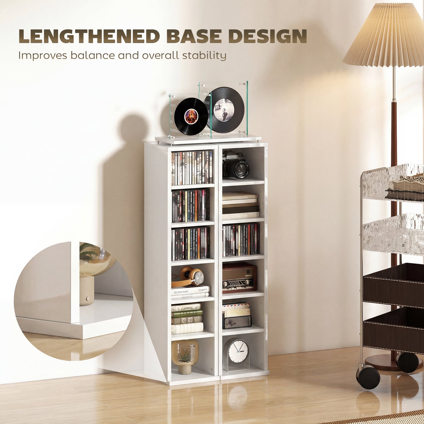 HOMCOM Set Of 2 CD Media Display Shelf Units With Adjustable Shelves High Gloss White Holds Up To 102 CDs
