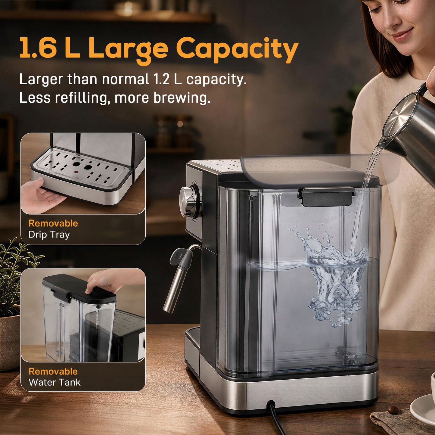 HOMCOM Espresso Machine 20 Bar Semi Automatic Cappuccino Coffee Maker With Frother Wand Black And Silver 1.6 L Water Tank