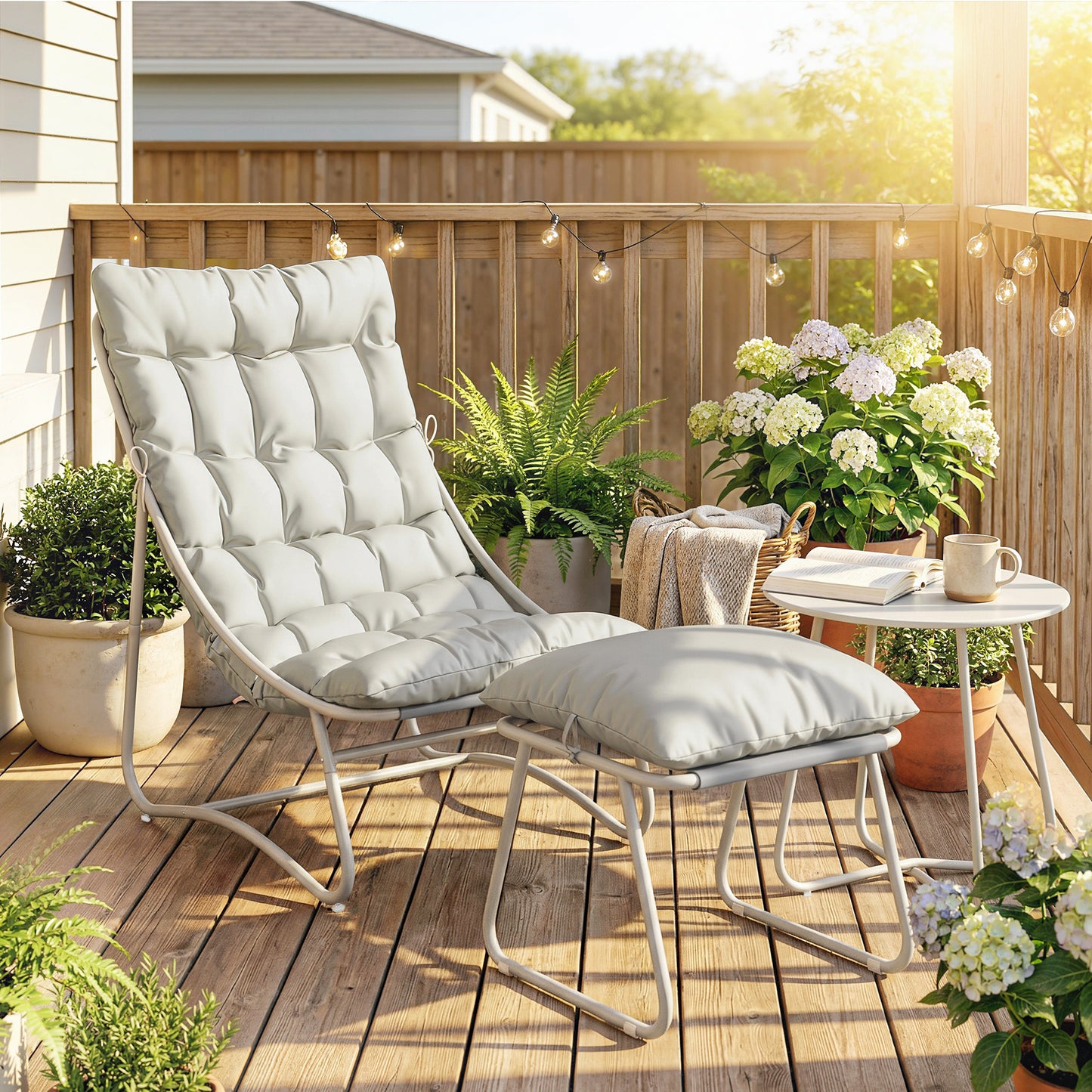 Outsunny Bistro Set Garden 3 Piece Outdoor Table And Chair With Footstool Removable Cushions Comfy Balcony Furniture