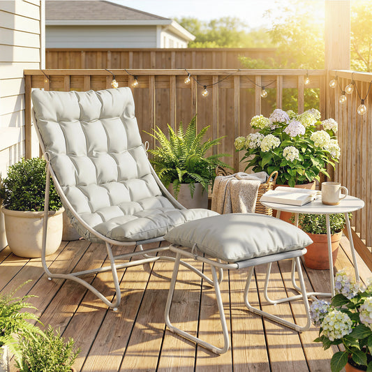 Outsunny Bistro Set Garden 3 Piece Outdoor Table And Chair With Footstool Removable Cushions Comfy Balcony Furniture