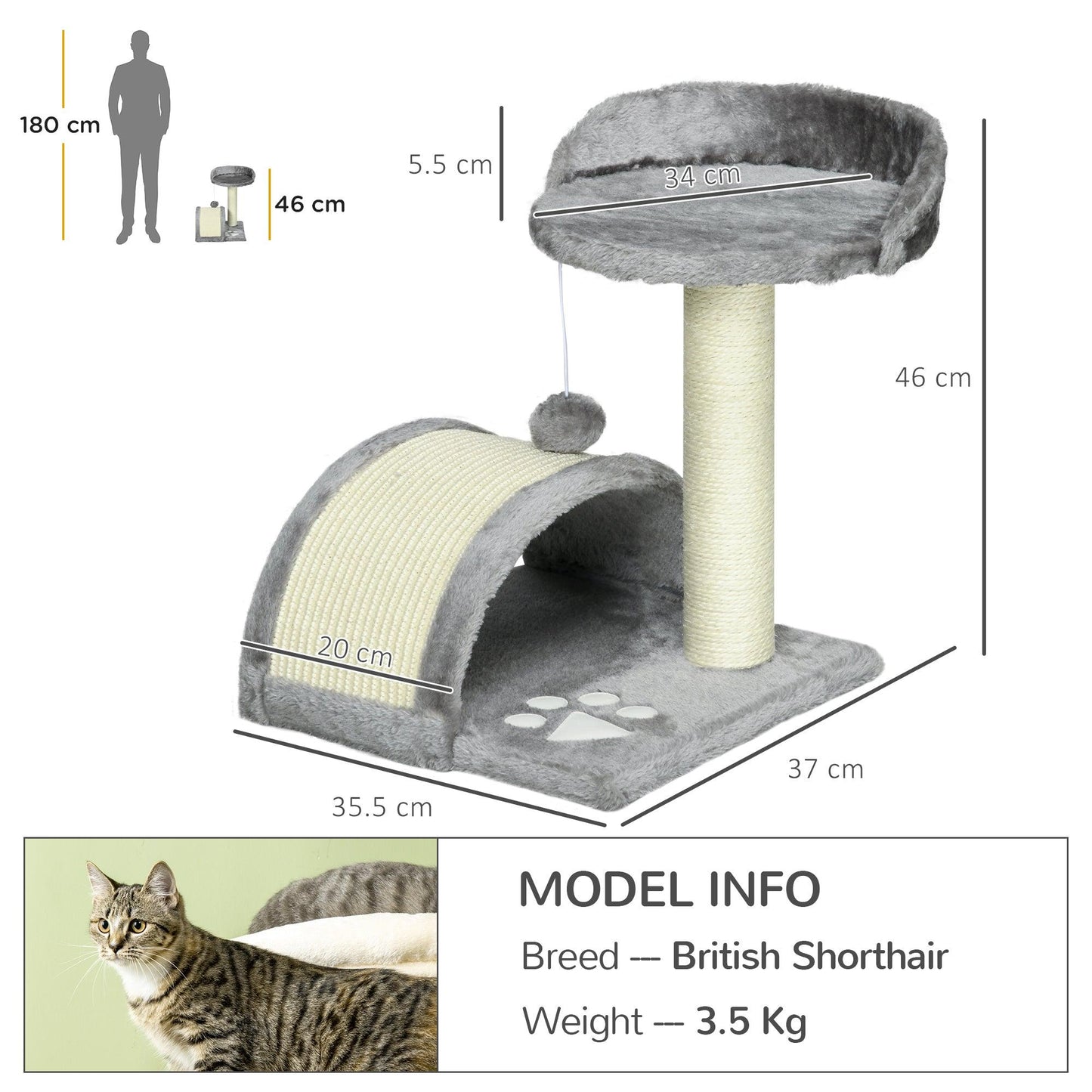 PawHut Cat Scratching Post Tree Climber Grey - ALL4U RETAILER LTD