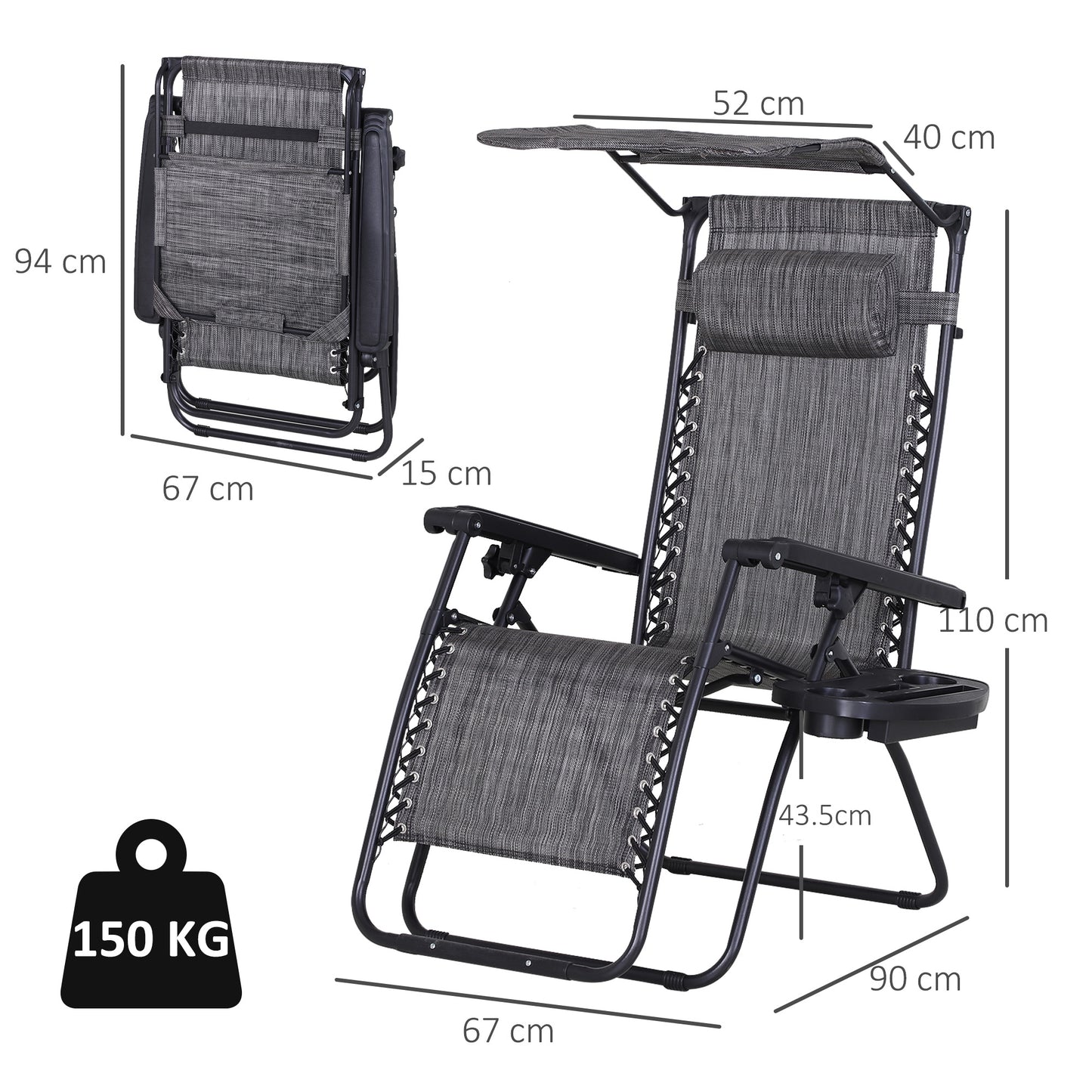 Outsunny 2-Pack Foldable Zero Gravity Reclining Garden Loungers with Headrest, Footrest, and Side Tray - ALL4U RETAILER LTD