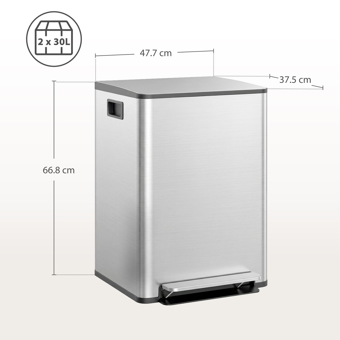 HOMCOM 60L Dual Compartment Stainless Steel Bin With Deodoriser Holders Silver Tone
