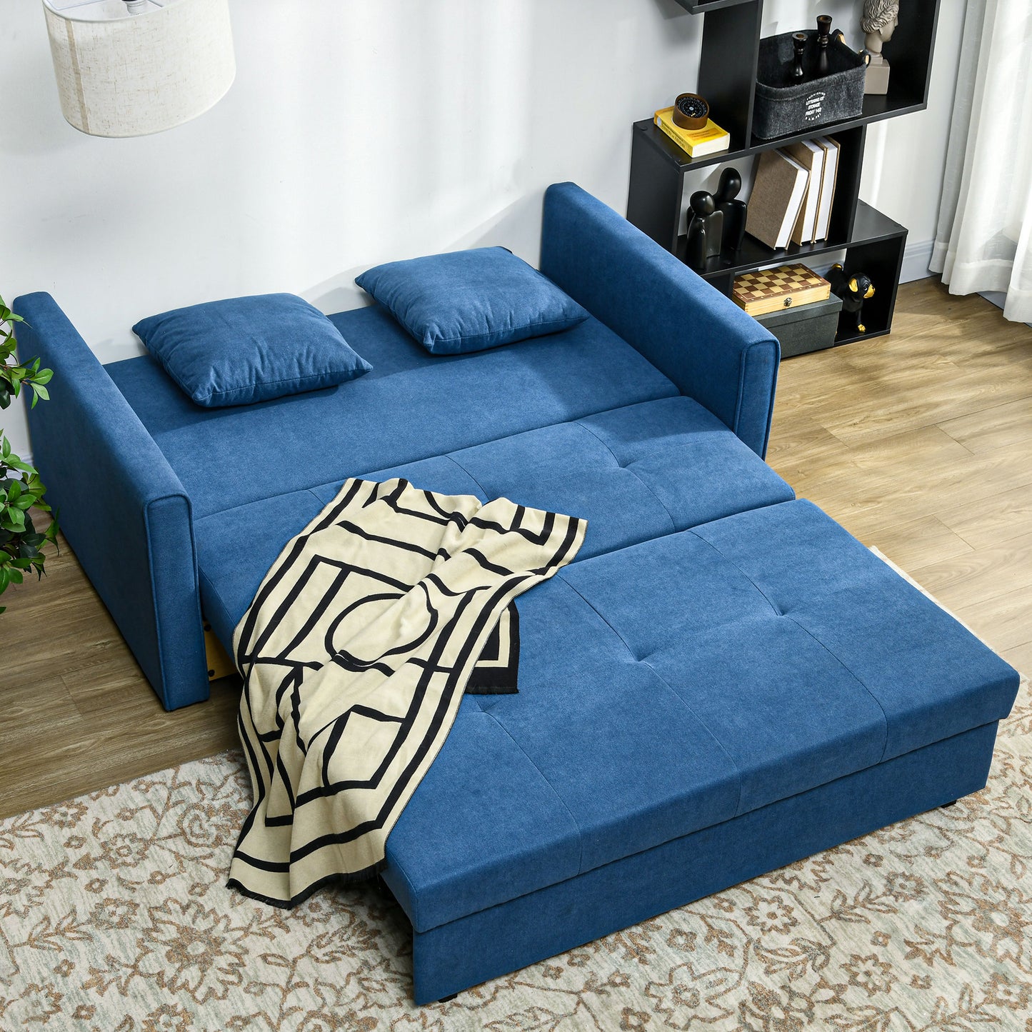 HOMCOM 2 Seater Sofa Bed Convertible Bed Settee Modern Fabric Loveseat Couch with Cushions Hidden Storage Guest Room Dark Blue - ALL4U RETAILER LTD