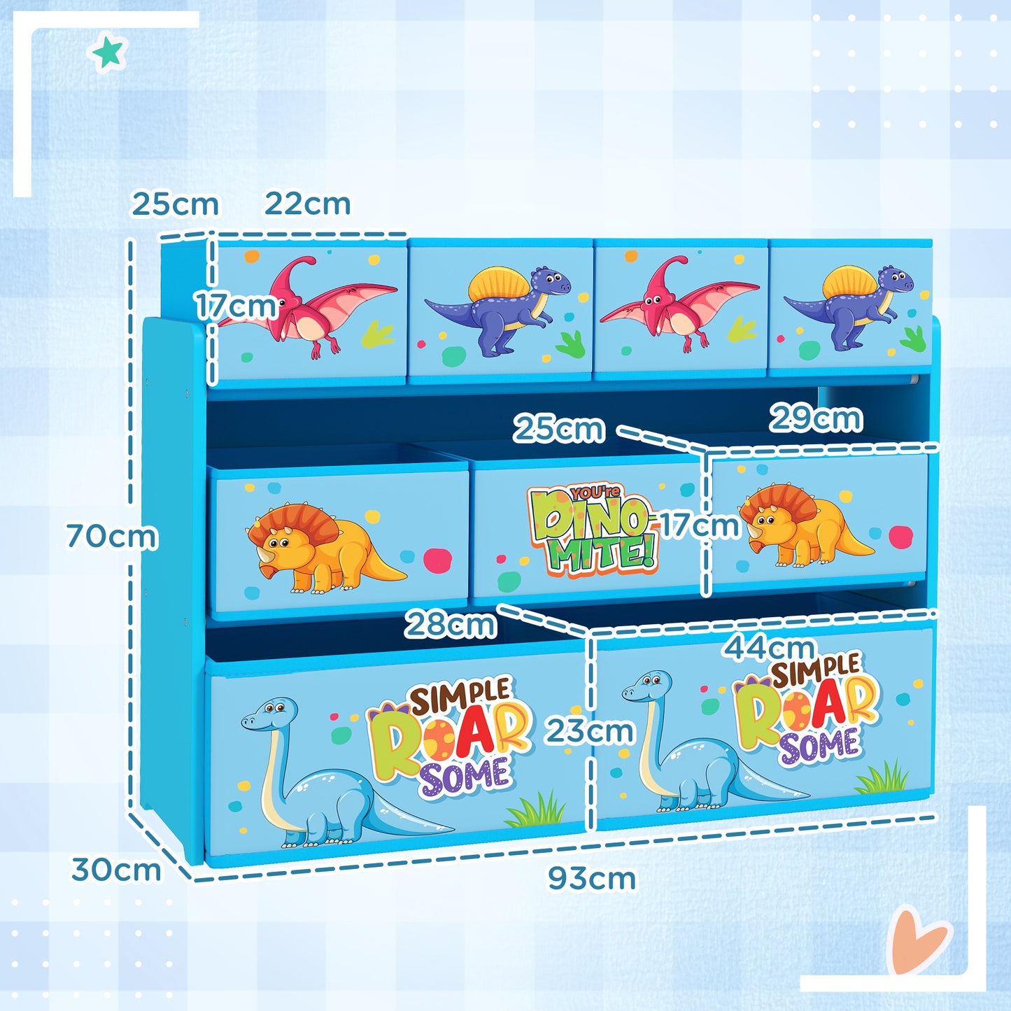 AIYAPLAY 3 Tier Kids Storage Unit With 9 Non Woven Fabric Boxes For Toys And Books In Blue