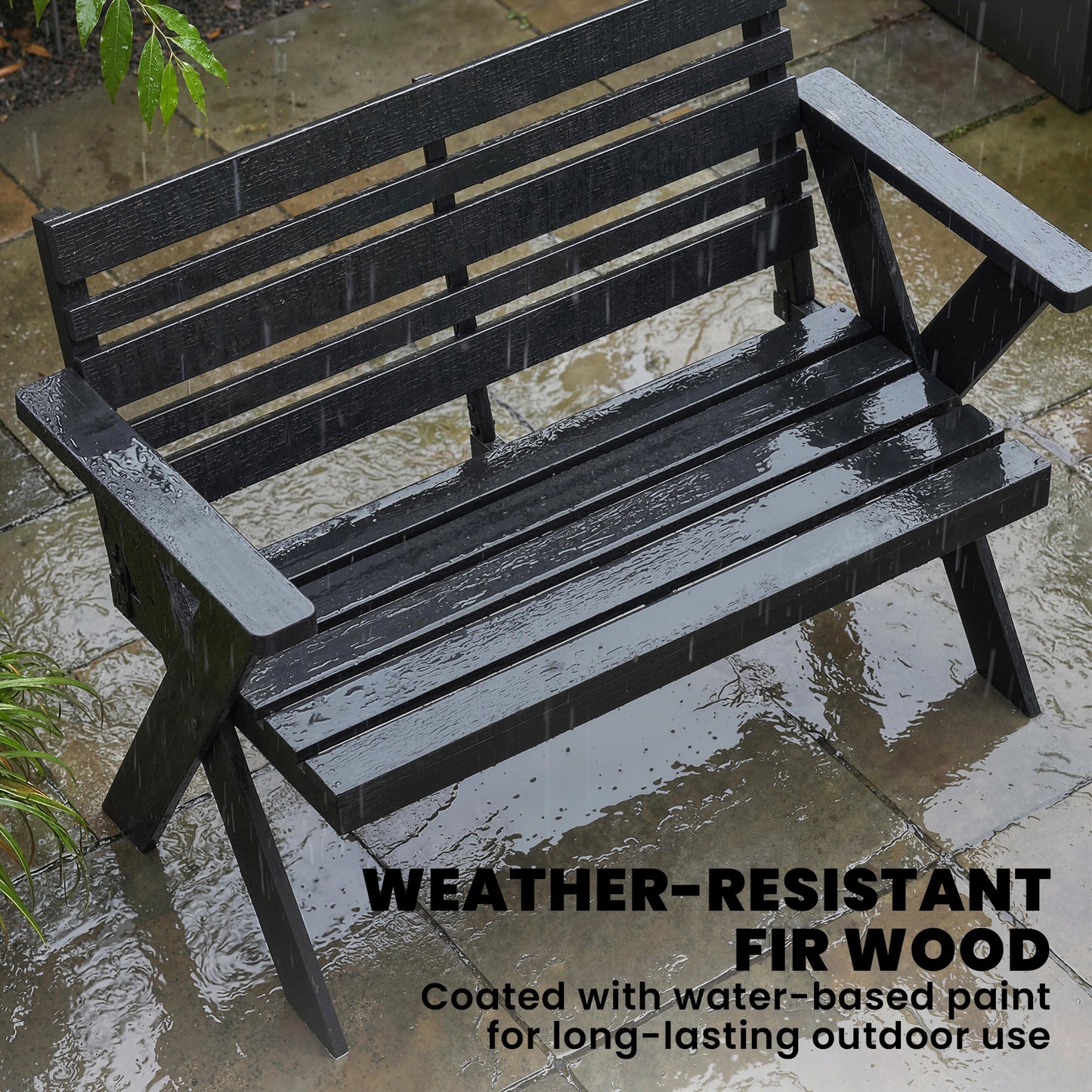 Outsunny Two Seater Wooden Garden Bench Slatted Patio With Armrest And Backrest Black