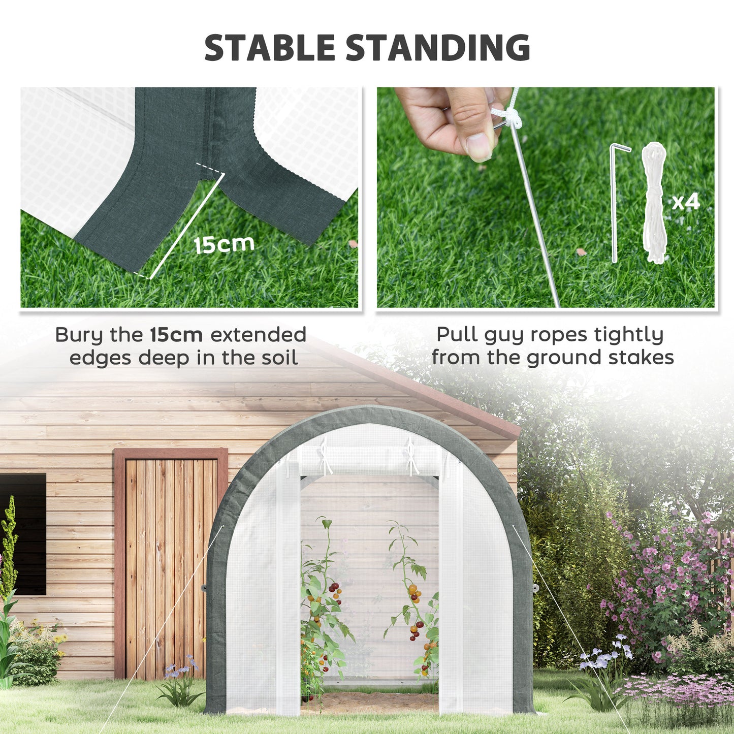 Outsunny 3 x 2 M Walk In Tunnel Greenhouse With Accessories White Galvanized Steel Frame And Two Layer Mesh Cover