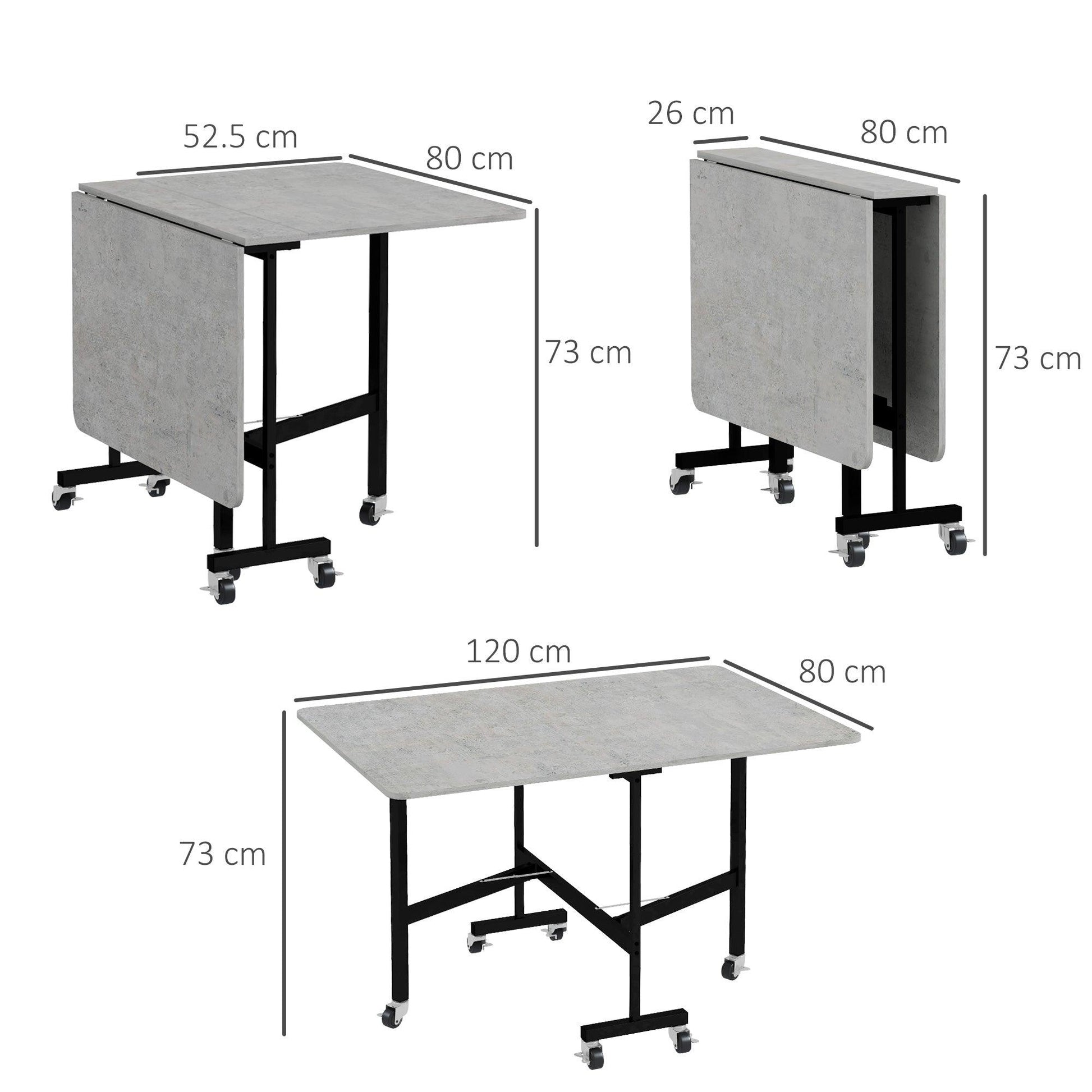 HOMCOM Drop Leaf Table, Folding Dining Table, Rolling Kitchen Table 120cm Grey - ALL4U RETAILER LTD