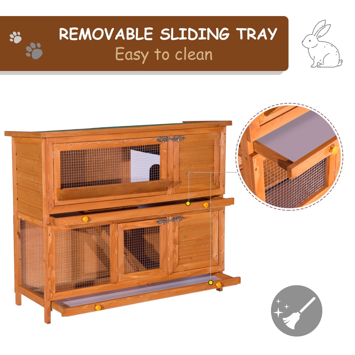 PawHut Outdoor Pine Wood Rabbit and Small Animal Cage - 100 cm H in Sauce Yellow - ALL4U RETAILER LTD