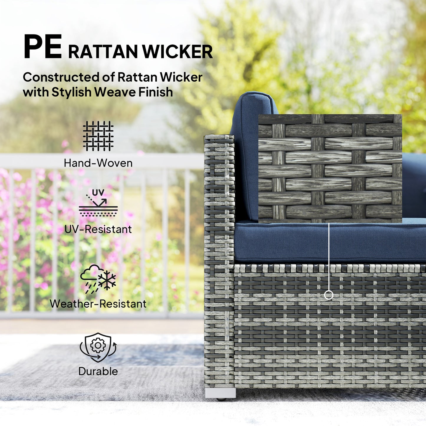 Outsunny 8 Piece PE Rattan Corner Sofa Set Outdoor Garden Furniture Patio Wicker with Cushions Dark Blue