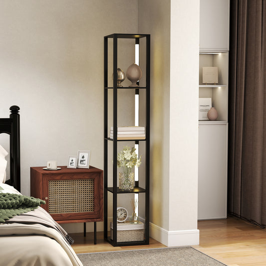 HOMCOM LED Floor Lamp With Shelves Modern Dimmable Standing Lamp With 3 Brightness Levels And Foot Switch Black