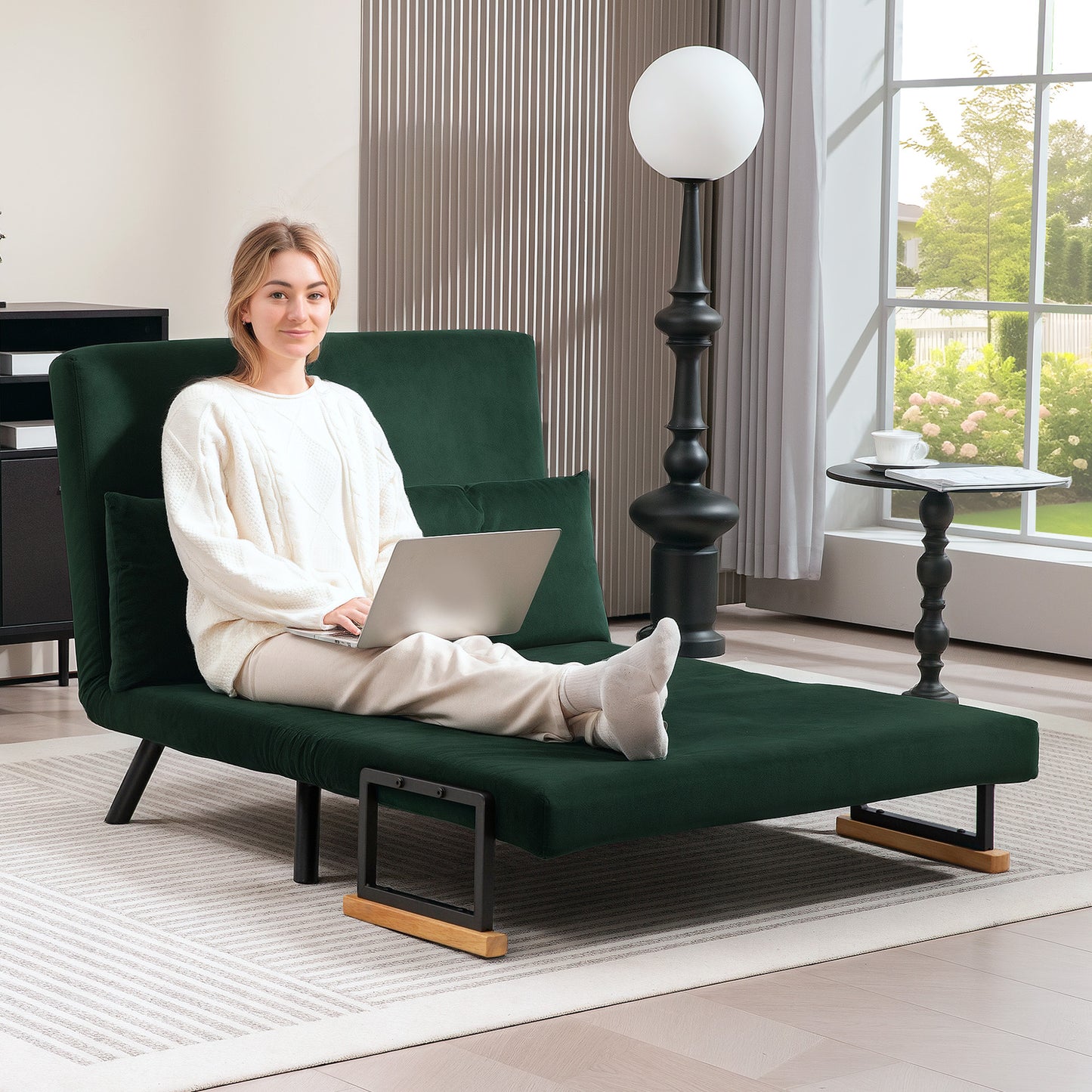 HOMCOM 4 In 1 Velvet Feel Double Sofa Bed With Pillows Green Ideal For Daily Use And Guests
