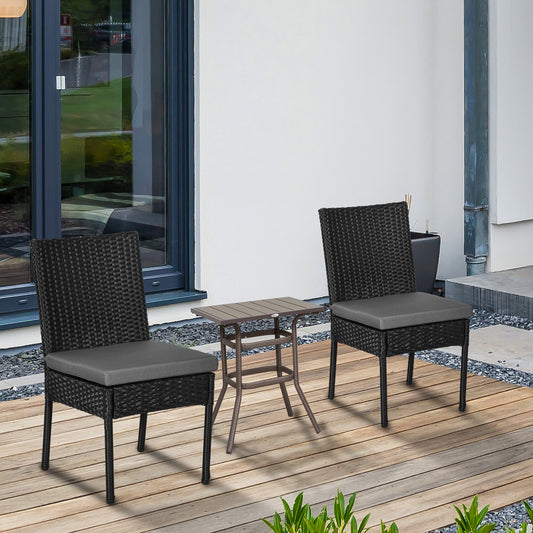 Outsunny Set of Two Black Rattan Outdoor Chairs with Cushions - Stylish and Comfortable Patio Seating - ALL4U RETAILER LTD