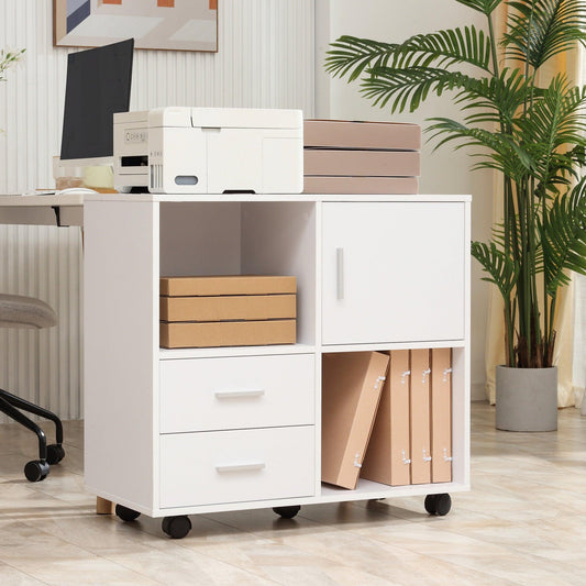 Vinsetto White Printer Stand with Wheels, Shelves, Drawers - Home Office Storage - ALL4U RETAILER LTD