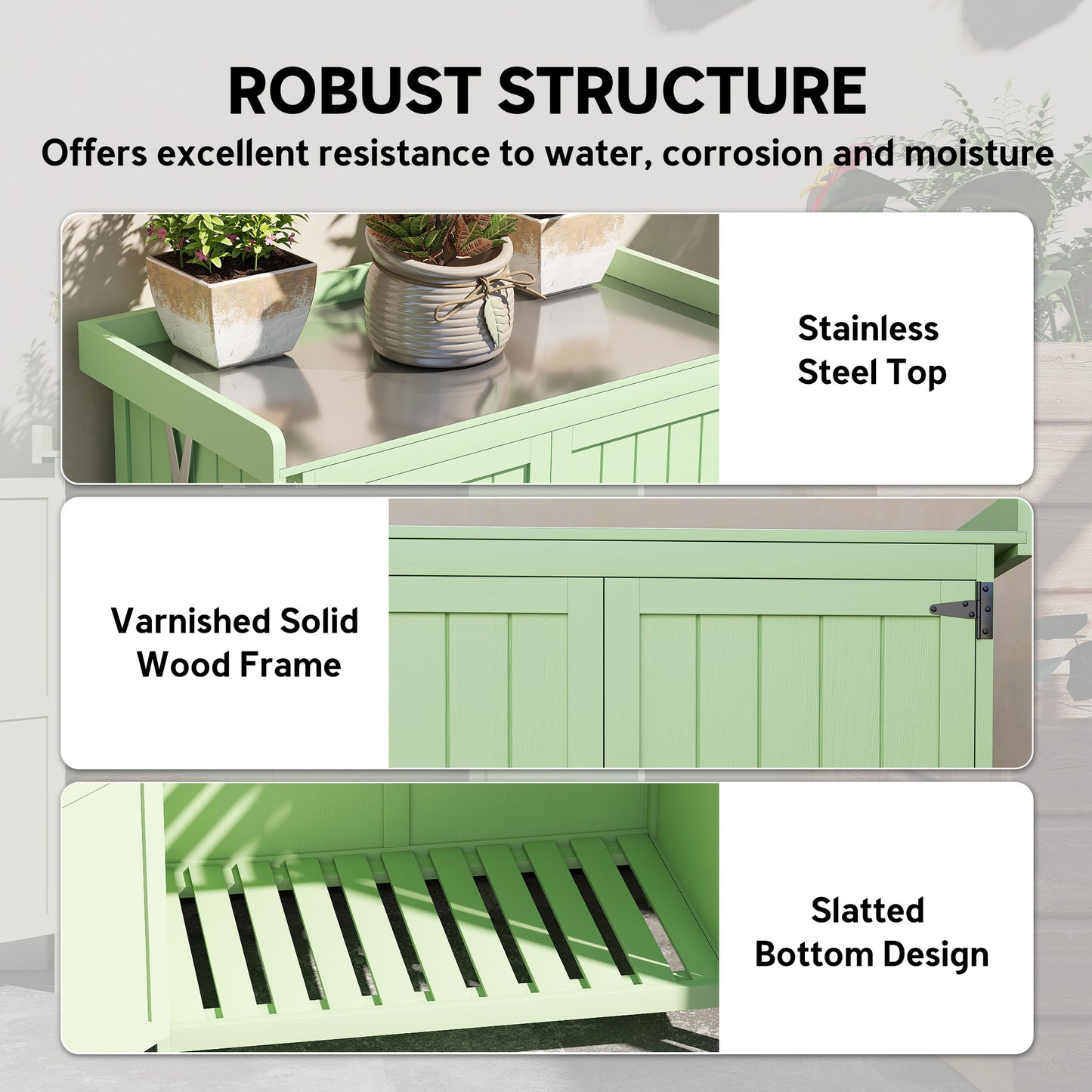 Outsunny Wooden Garden Shed For Tool Storage With Hinged Roof And Shelf Double Doors Light Green