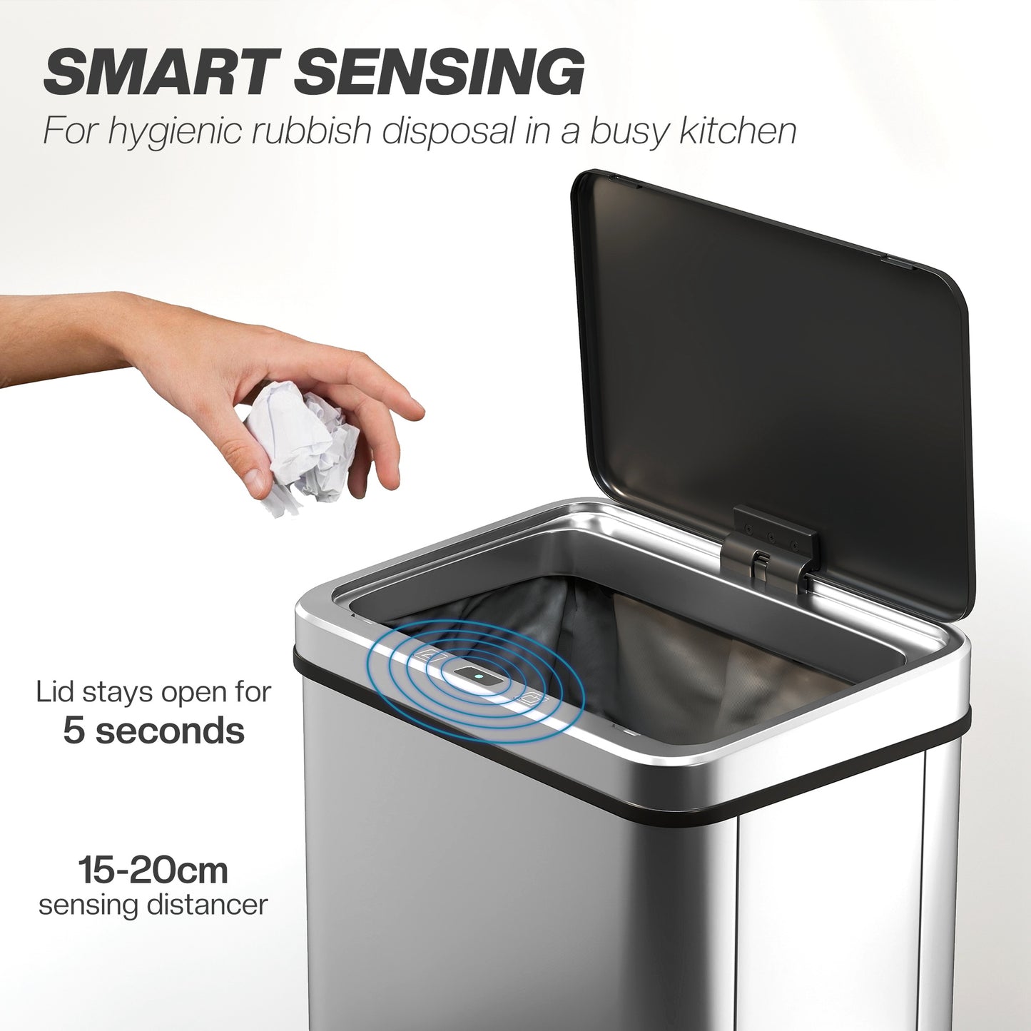 HOMCOM 50L Sensor Bin With Quiet Soft Close Lid Touchless Motion Sensor Stainless Steel Fingerprint Resistant