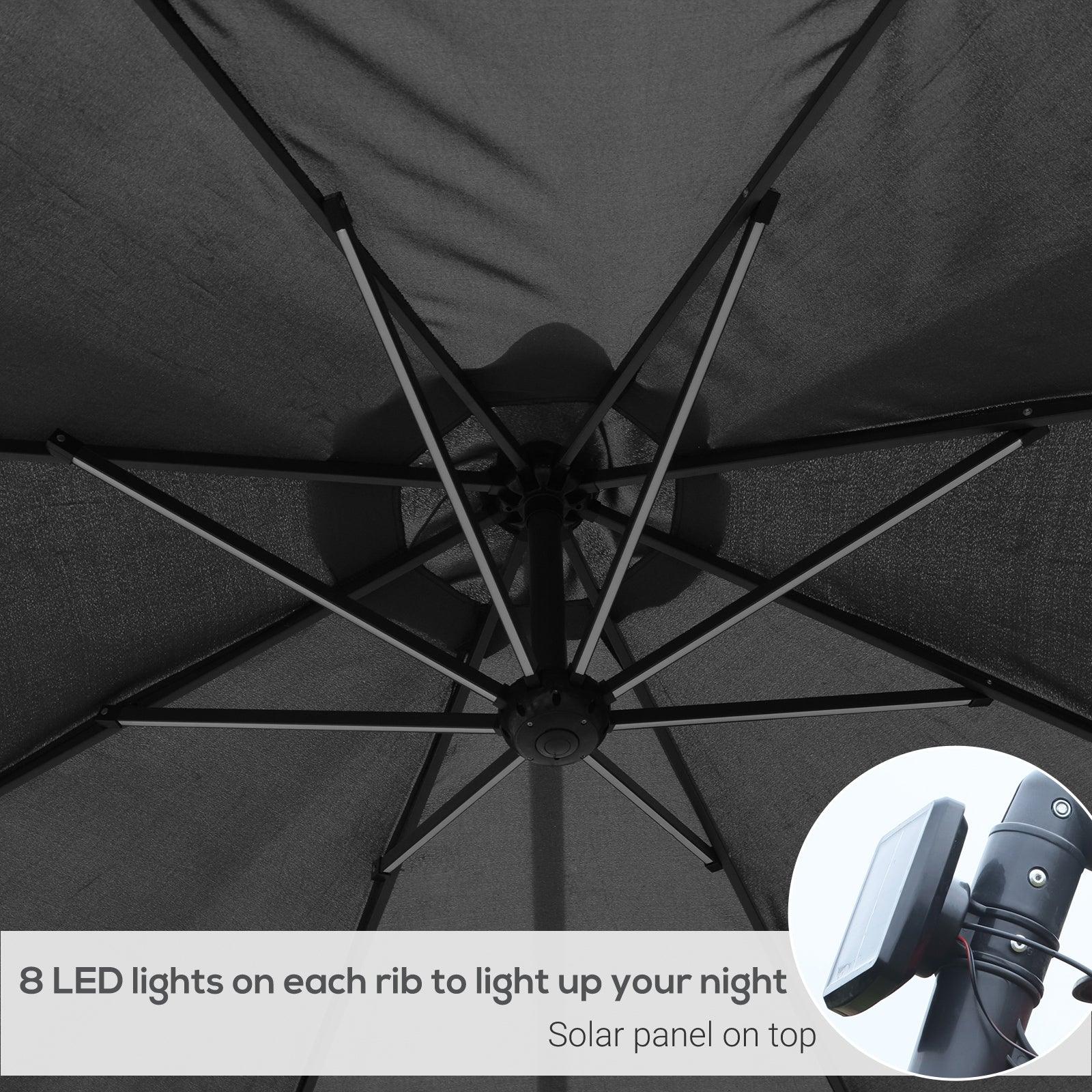 Outsunny 3m LED Cantilever Umbrella with Solar Lights - ALL4U RETAILER LTD