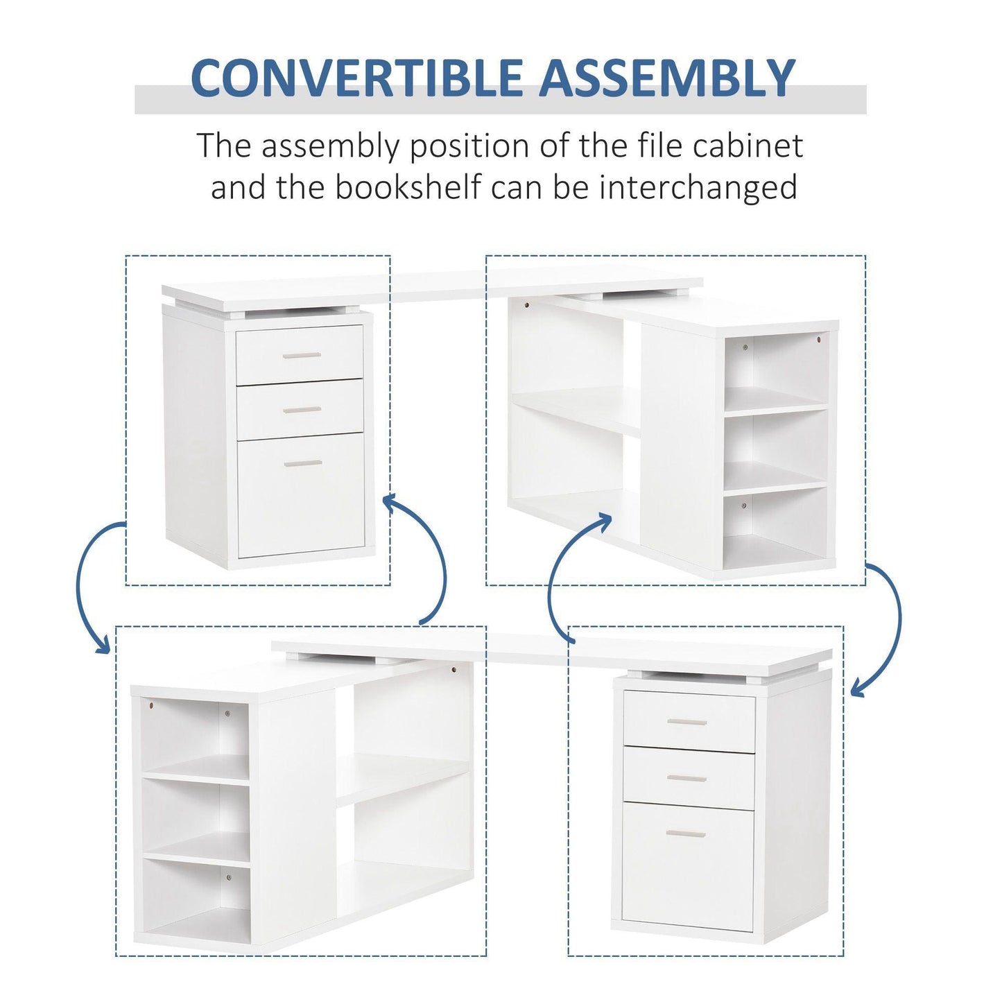 HOMCOM White L-Shaped Computer Desk with Storage Shelves and Drawers - ALL4U RETAILER LTD