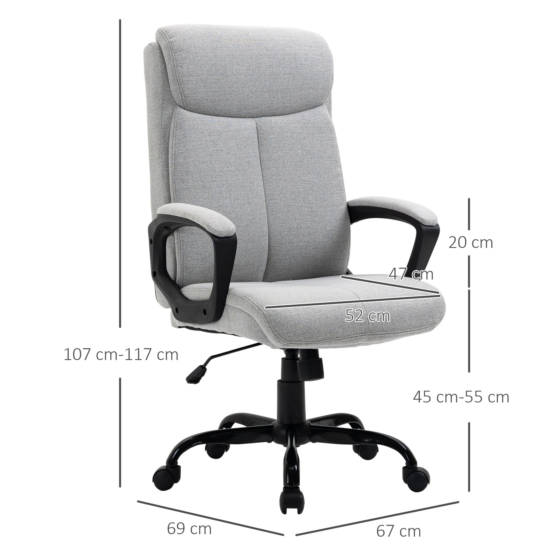 Vinsetto Premium High Back Ergonomic Office Chair with Adjustable Height and Padded Armrests - ALL4U RETAILER LTD