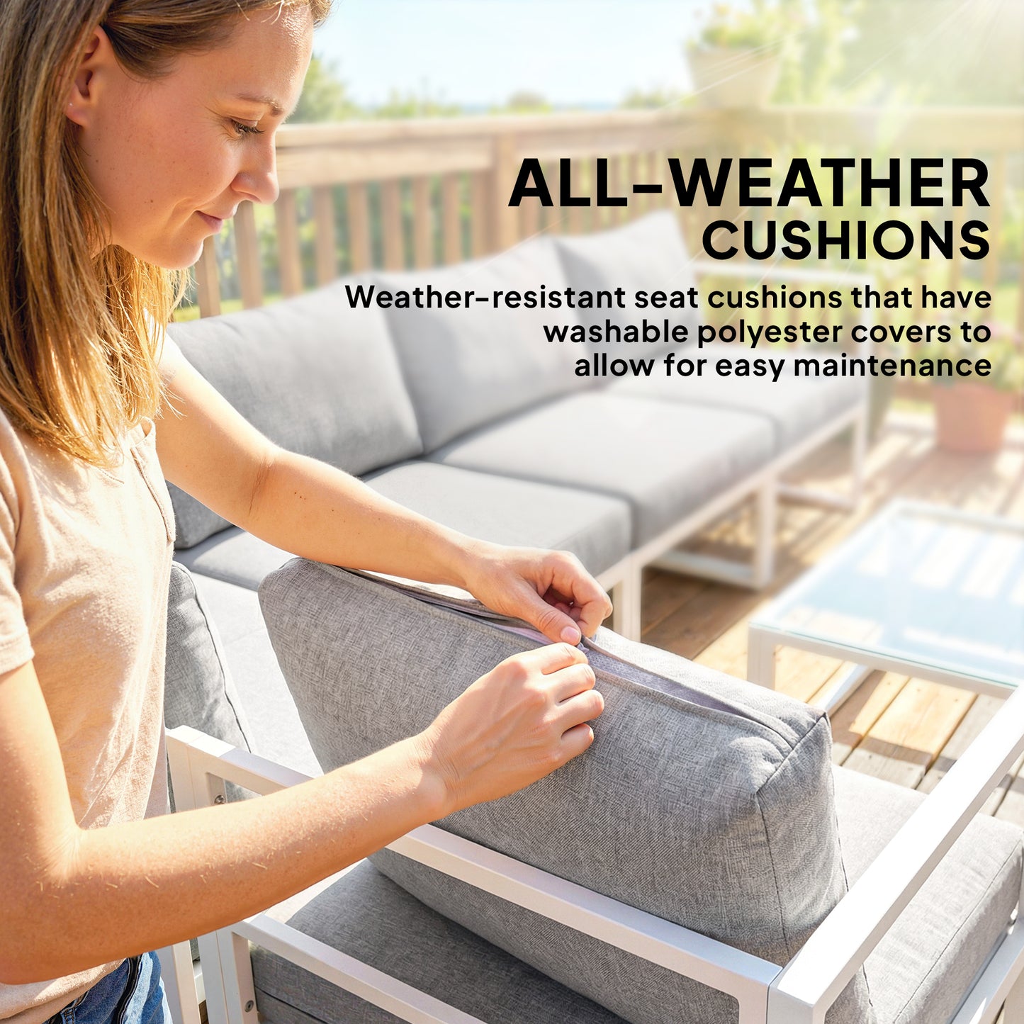 Outsunny 6 Seater Aluminium Garden Furniture Set With Thick Cushions For Patio And Balcony Outdoor Light Grey