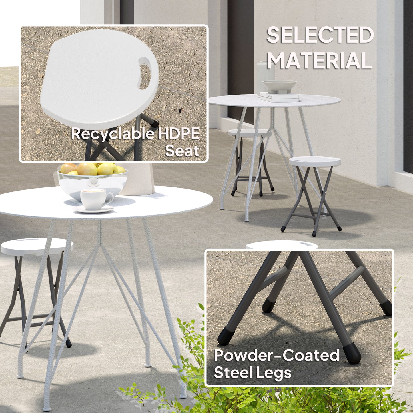 Outsunny Set Of Four Folding Carry Stools White For Garden Camping Lightweight And Portable