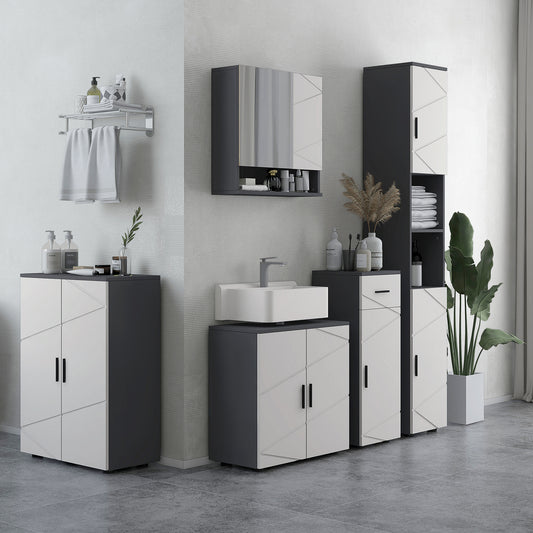 Kleankin Under Sink Cabinet Bathroom Vanity Unit Floor Basin Storage Cupboard Double Doors Shelf 60x30x60 cm Light Grey - ALL4U RETAILER LTD