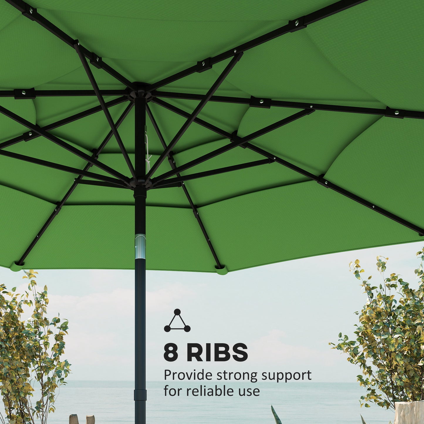 Outsunny Garden Parasol With 3 Tier Roof And Crank Handle Tilt Function Polyester Canopy In Green