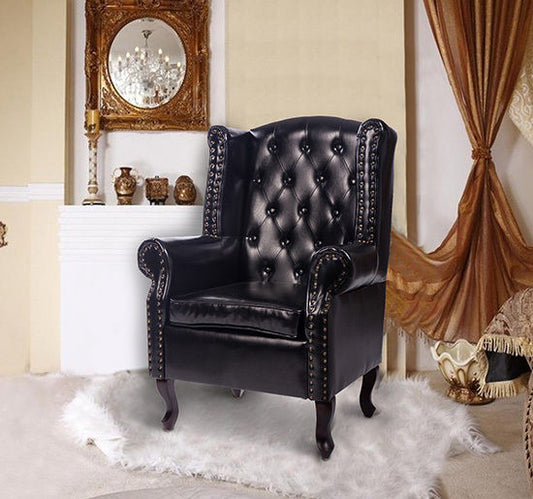 HOMCOM Chesterfield Style PU Leather High Back Armchair with Cushion - Elegant Antique Design (Black) - ALL4U RETAILER LTD