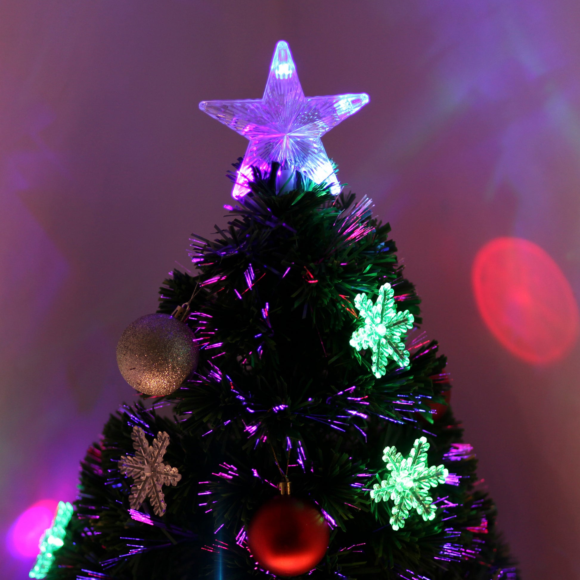 HOMCOM 3ft LED Fibre Optic Christmas Tree with Snowflakes - Green 90cm - ALL4U RETAILER LTD