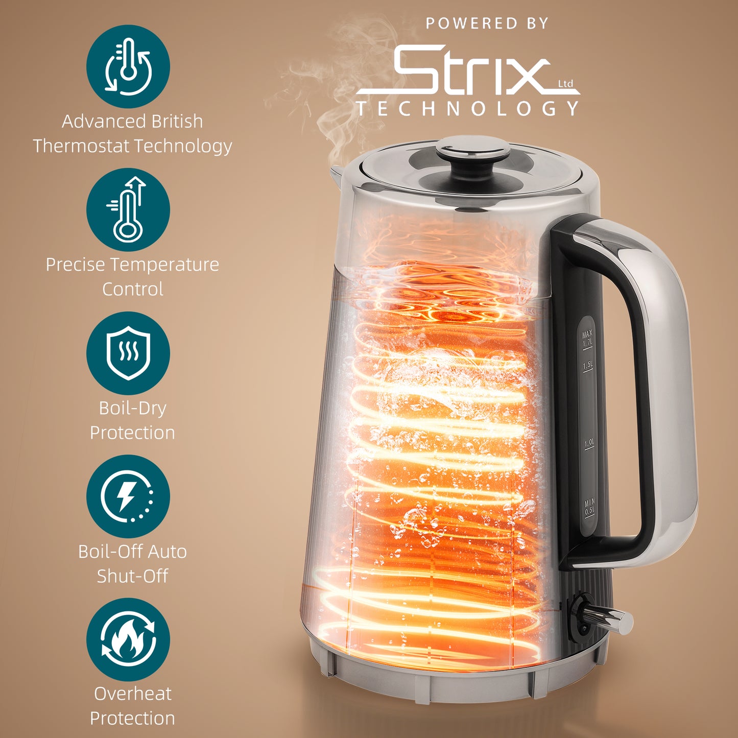 HOMCOM Electric Kettle and Toaster Set 3000W 1.7L Strix Thermostat Limescale Filter Cool Touch 7 Browning Levels Black