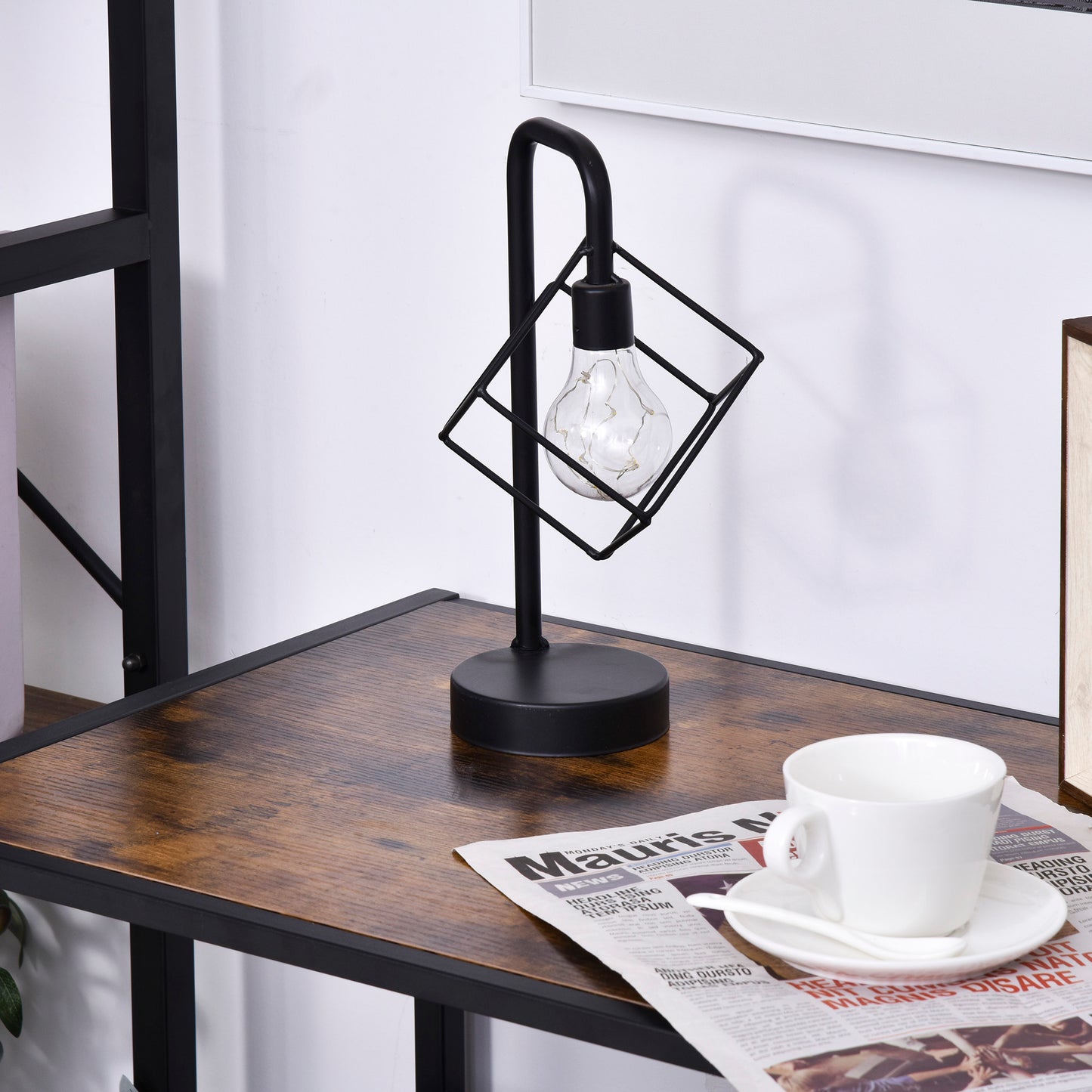 HOMCOM Industrial Style Side Table With Drawer Open Shelf Steel Frame Large Base Two Tone Chestnut Brown And Black