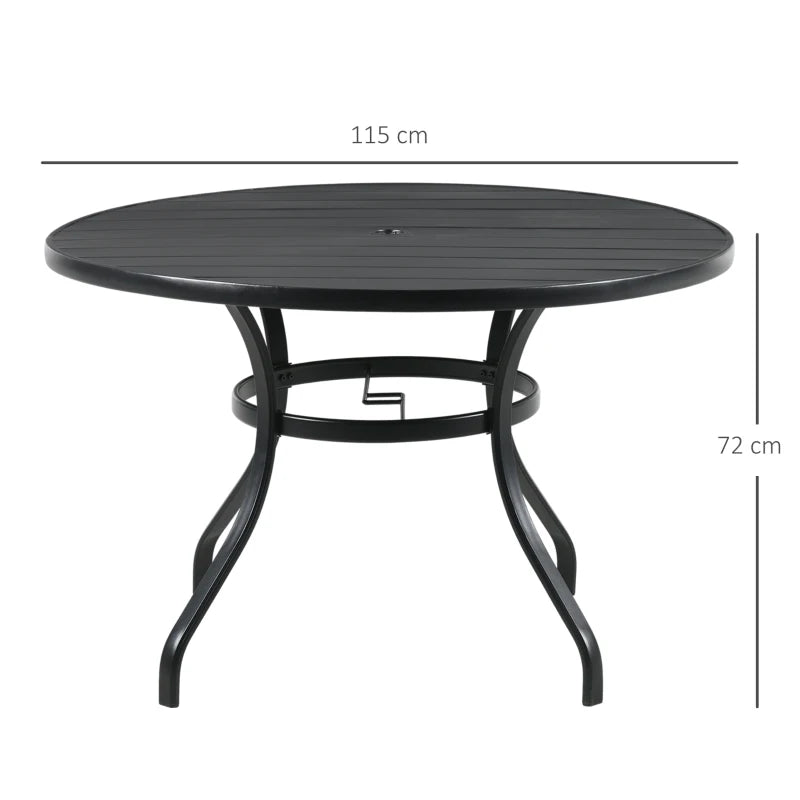 Outsunny Garden Table with Parasol Hole for Four, Slatted Metal Top, Black - ALL4U RETAILER LTD