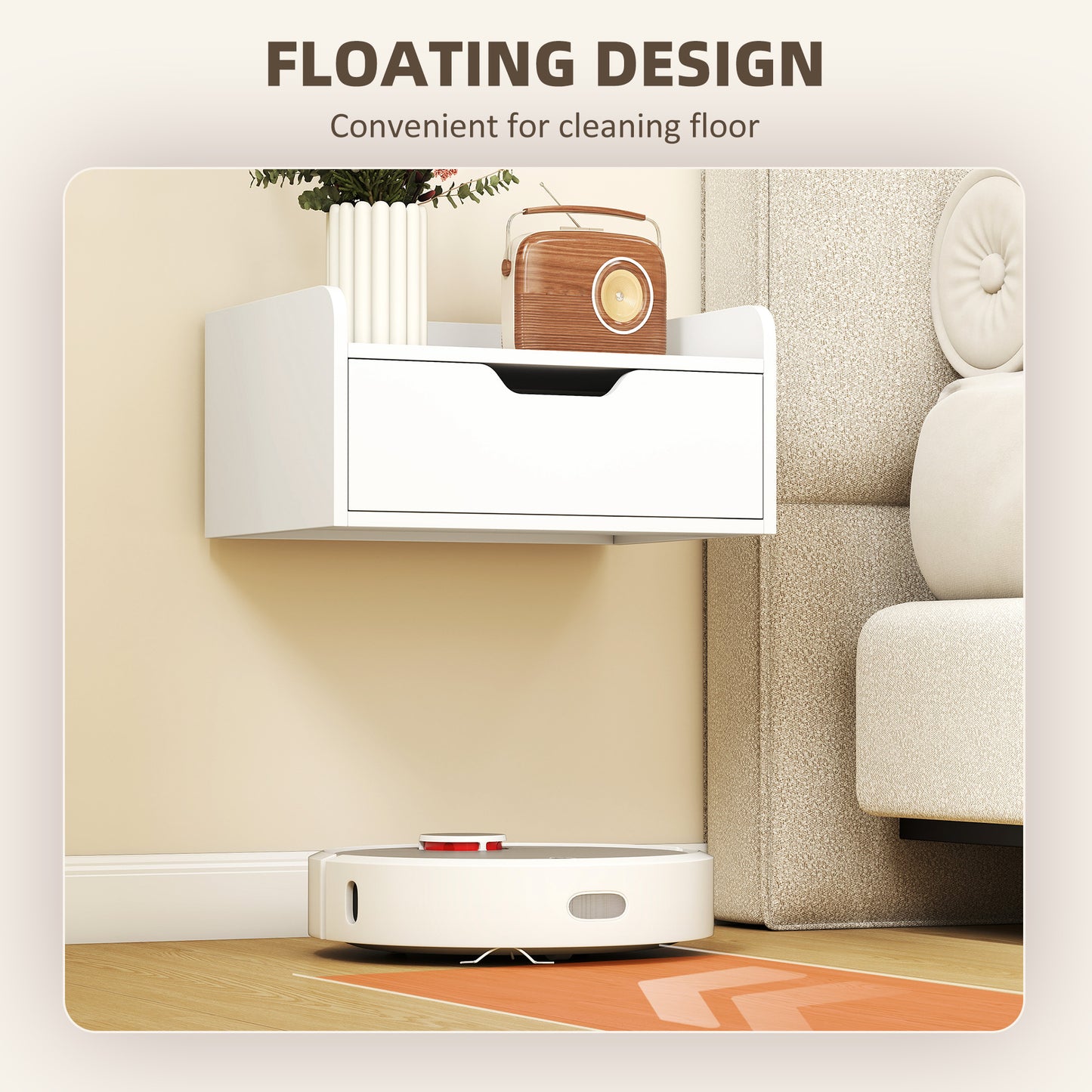 HOMCOM Floating Nightstands Set Of 2 Wall Mounted Bedside Tables With Drawer And Shelf White