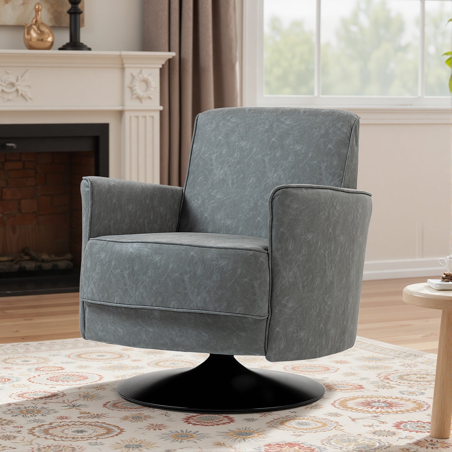 HOMCOM Upholstered Swivel Accent Chair With Thick Padding Pocket Springs In Grey 360 Degree Swivel Armchair
