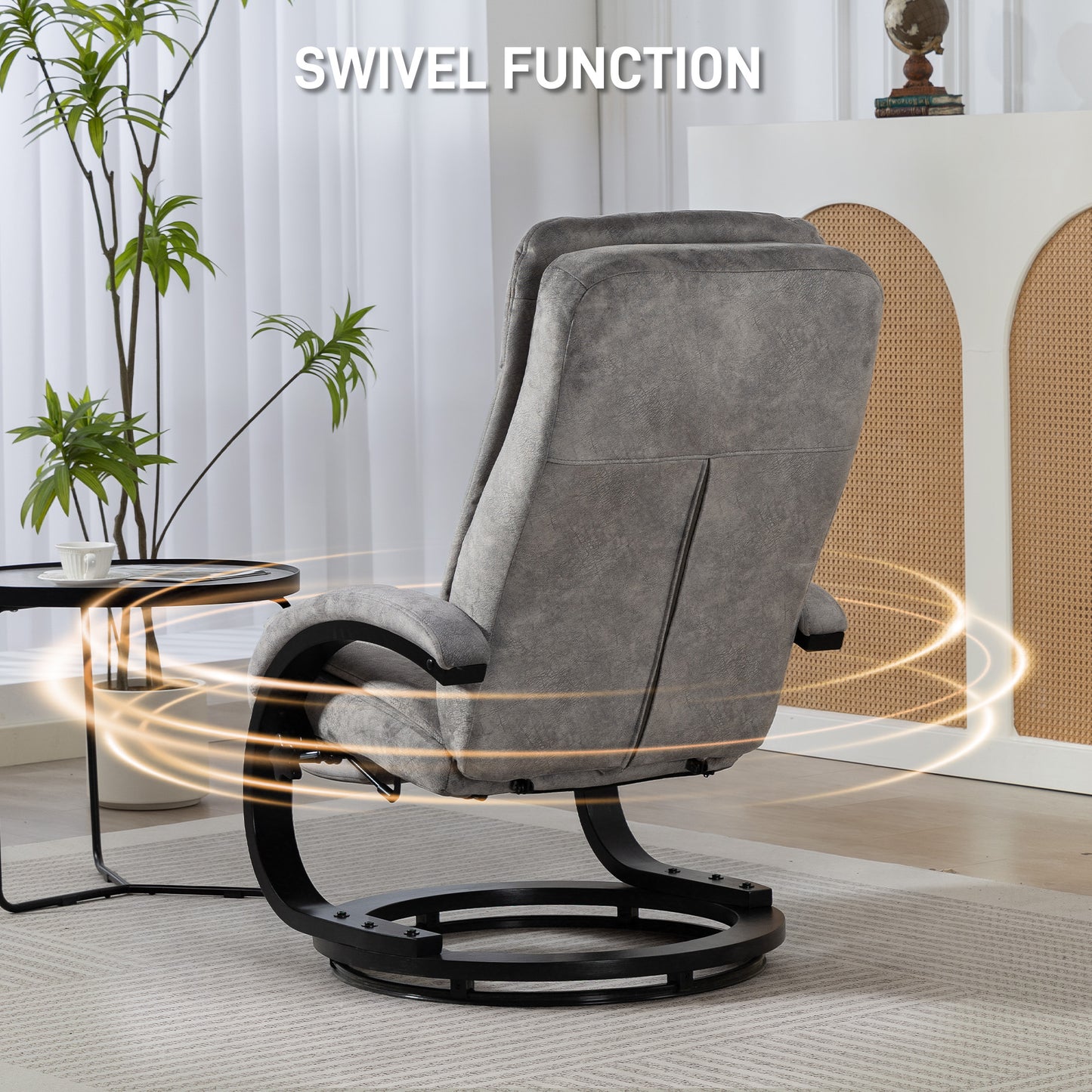 HOMCOM Swivel Recliner Chair With Footrest Manual Recliner Armchair Wooden Base Grey For Living Room